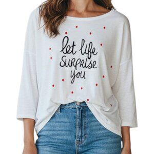 LOFT Outlet White "Let Life Surprise You" 3/4 Sleeves Top - Size Large